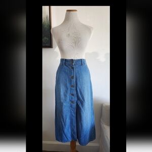 #177 Lee Women's Denim Blue Jean Button Through Long Skirt Size 27